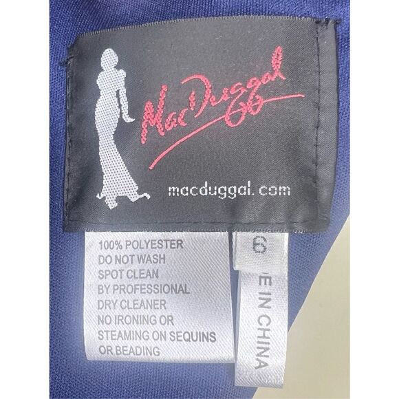 Mac Duggal LONG SLEEVE RUCHED SEQUINED V-NECK GOWN in Midnight Blue NWOT Size 6 - Picture 8 of 8
